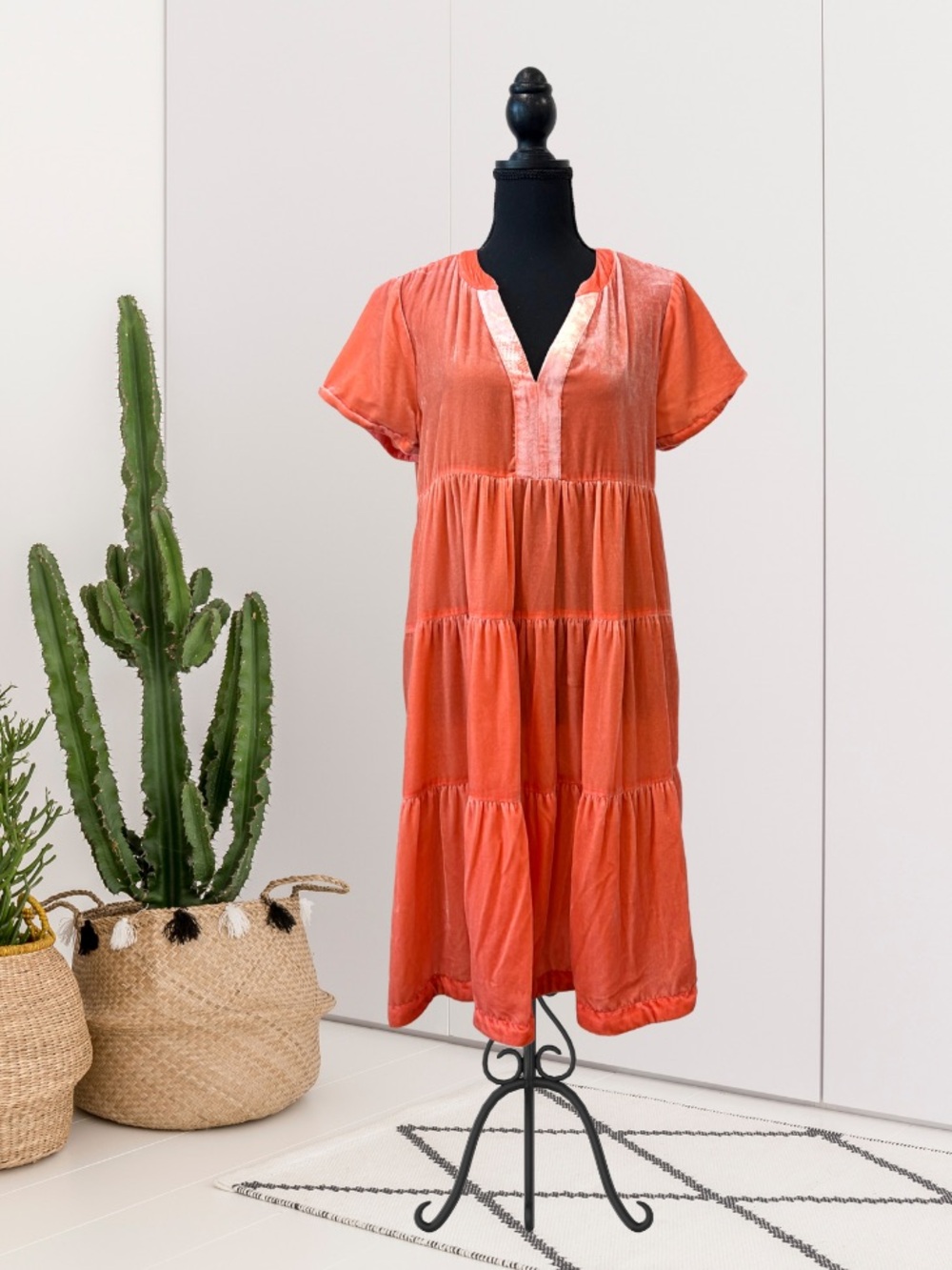 Maeve Harper Short Sleeve Velvet Tiered Dress